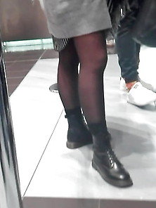 Beauty Legs With Black Pantyhose + Boots (Babe) Candid
