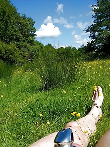 Walking And Sunbathing Naked In The Countryside