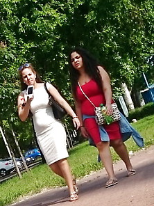 Hungarian Street Candid X Gipsy Girls Walking In Street