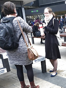 Street Pantyhose Nerdy Cunt In Tights And Blue Flats