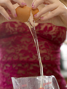 Stunning Brunette Breaks Some Eggs To Make An Omelet,  Gets Naked