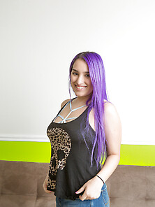 Naughty Belle With Purple Hair Willingly Shows Off Her Yummy Big
