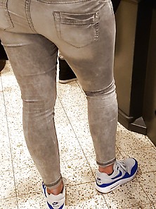 Tight Ass In Grey Jeans At Store