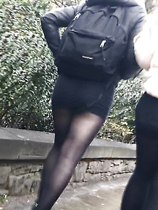 Nice Legs In Tight Black Skirt And Black Tights