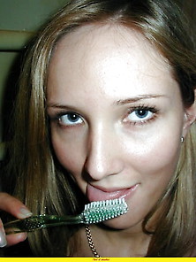 Blonde Teen And Her Toothbrush