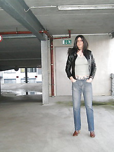 Sandralein 33 With Jeans Ass Free On Parking Deck