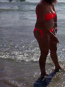 My Wife Elena On The Beach From Video - Public Beach