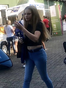 Sexy Blonde Teen Outside The Mall