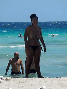 Topless Busty Girl Comes Out Of The Sea