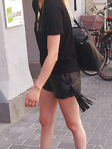 Candid Black Flat Leather Mules And Leather Shorts