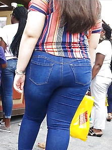 Candid Long Hair,  Big Ass In Tight Jeans