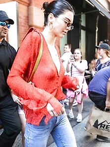 Kendall Jenner Braless In Sheer Top In Nyc