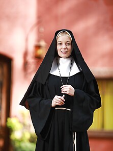Slender Blonde Nun Provocatively Shows Small Tits And Cunny Hidd