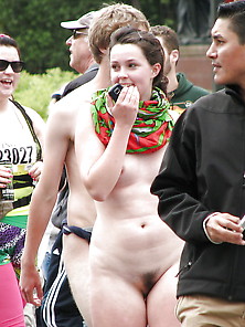 Girl Looks Happy To Run Only One Nude