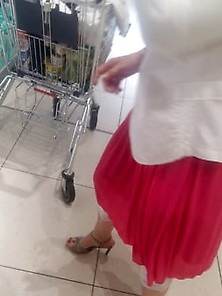 Moms Sexy Mature Feet, With Red Nails In Silver Sandals