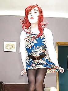 Marie Crossdresser In Opaque Pantyhose And Floral Dress