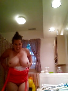 Big Titted Friend Spied About To Shower After A Swim