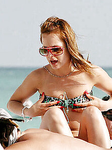 Mena Suvari Topless Sunbathing On The Beach