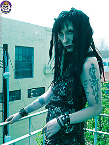 Sexy Goth Girl Naked On Fire Escape