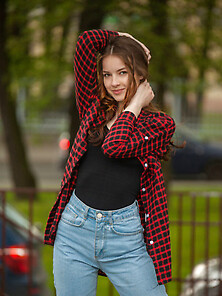 Brunette Teen Jeans Red