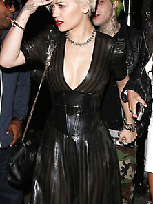 Rita Ora Braless In A See Through (To Nipples) Black Dress