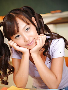 Cheerful Japanese Coed With Pigtails Is Shy About Showing Tits A