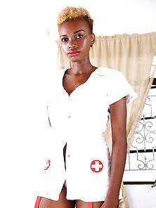 Ebony Love With Short Blonde Haircut Is A Nurse Who Strips To St