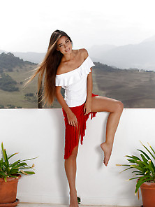 Spanish Brunette In A Red Skirt Ends Up Showing Her Hairy Pussy