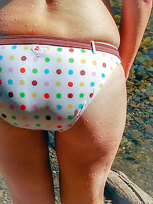 Polkadots Bikini Wife At The River Showing Off Her Body