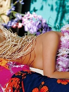Hawaiin Beauty Grass-Skirt Shows-Off