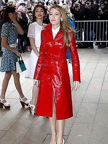 Blake Lively In Red Pvc Jacket