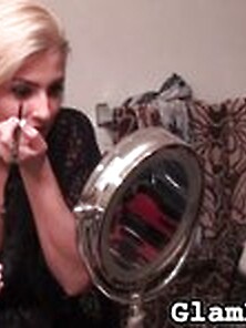 Blonde Dolls Perfect Their Makeup In The...