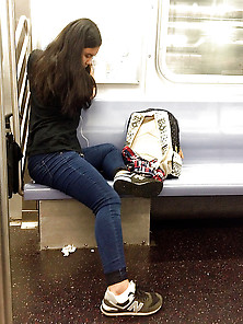 College Nerdy Girl Subway Nyc