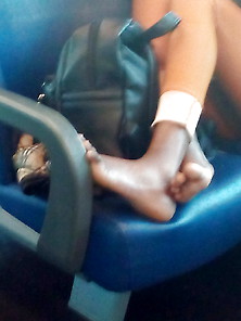 Beautiful Ebony Girl's Feet In Train (Candid)