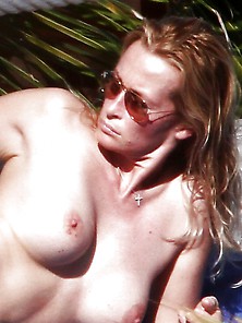 Estelle Lefebure Sunbathing Topless At 50Yo