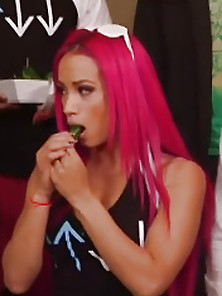 Sasha Banks Putting Something In Her Mouth And Sucks On It
