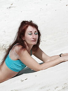 On White Sand In Turquos Bikini