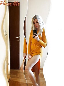 Bleach Blonde In Shiny White Pantyhose Selfies
