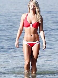 Chloe Madeley Wearing A Red Two Piece Bikini In Ibiza