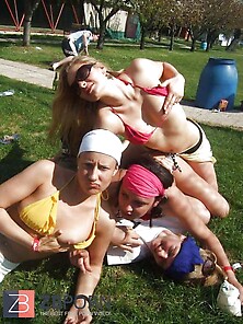 Femmes Fooling Around And Showcasing Knockers In A Park