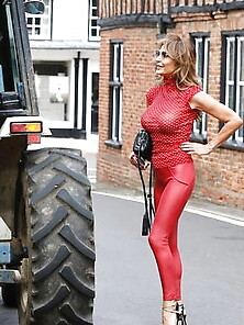 Lizzie Cundy In Tight Red Leather Trousers