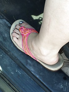 Wife's Cute Toes And Feet In Her Car