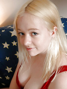 Chubby Blonde Teen Posing In Red Underwear