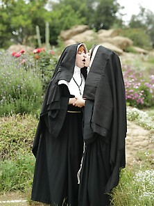 Lesbian Nuns Come To A Secluded Place And Treat Pussies With Ton