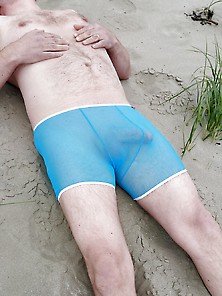 Beach - Blue See-Through Underwear On The Beach
