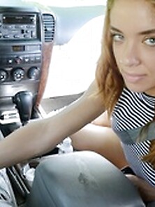 Blue-Eyed Step-Daughter Blows Dad In A Car