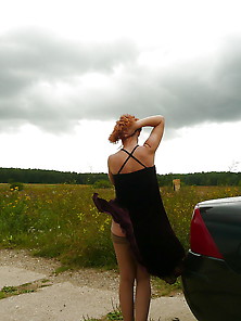 Mature Amateur Lady On A Windy Day.