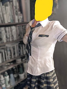 Sexy Schoolgirl Uniform And Stockings.