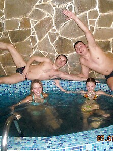 Two Young Couples At Sauna