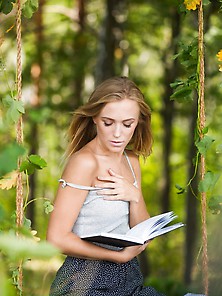Unforgettable Blonde Bookworm Posing Totally Naked On A Swing Vi